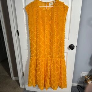 Maeve marigold dress, textured, sheer with slip underneath, size small, spring